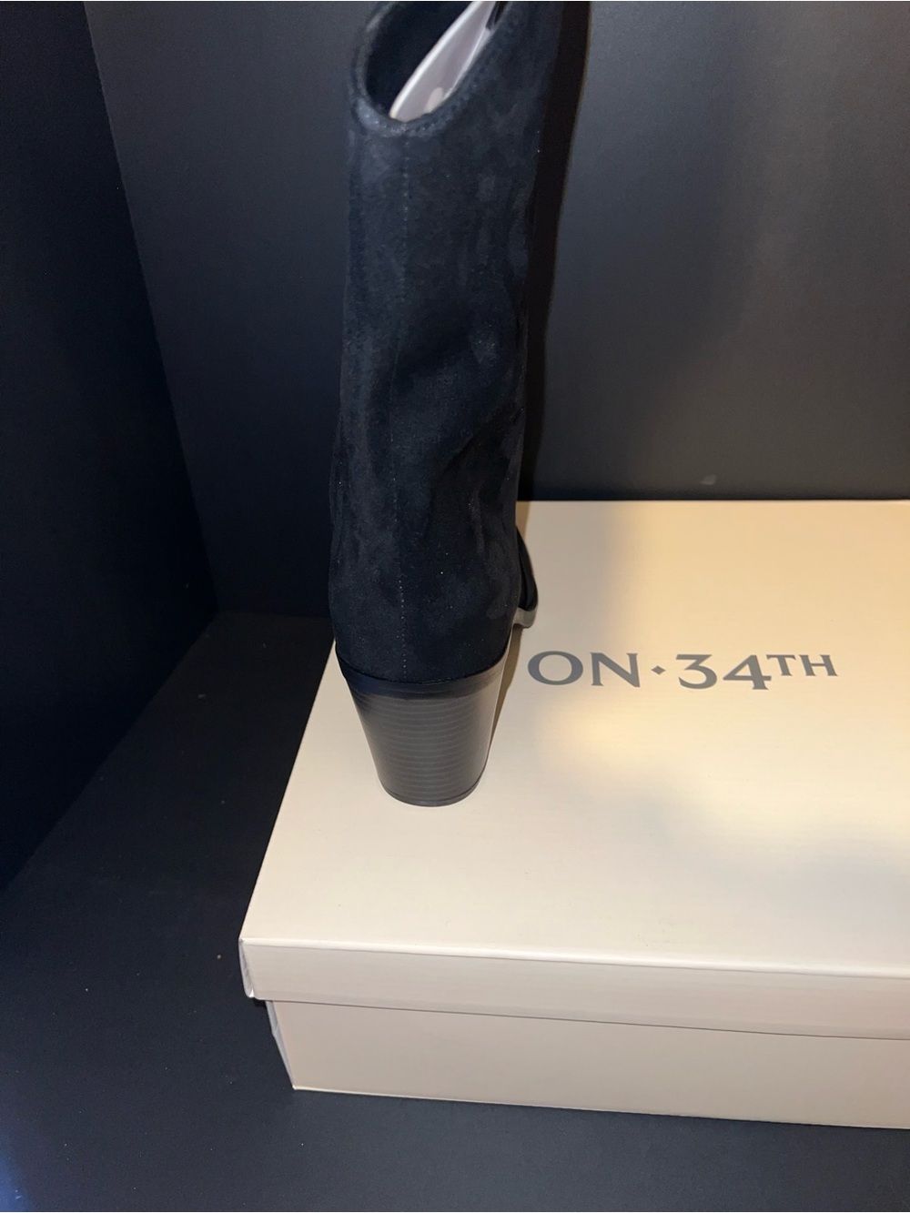 ON·34TH Black Suede Pointed-Toe Mid-Calf Heeled Boot - Picture 4 of 5